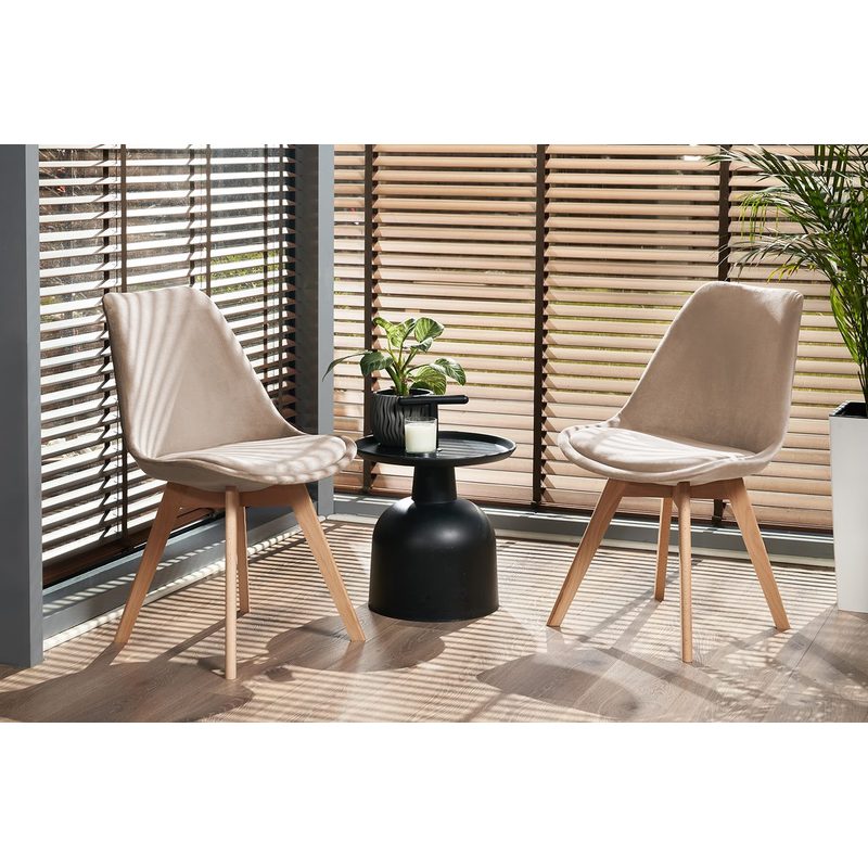 Beige Stoel – Eetkamerstoel – Bureaustoel – Velours Stoel – Designstoel – Zachte Velours Bekleding – Beukenhouten Poten