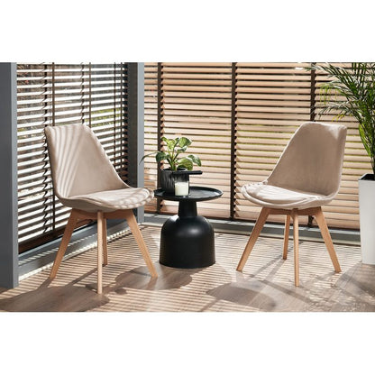 Beige Stoel – Eetkamerstoel – Bureaustoel – Velours Stoel – Designstoel – Zachte Velours Bekleding – Beukenhouten Poten