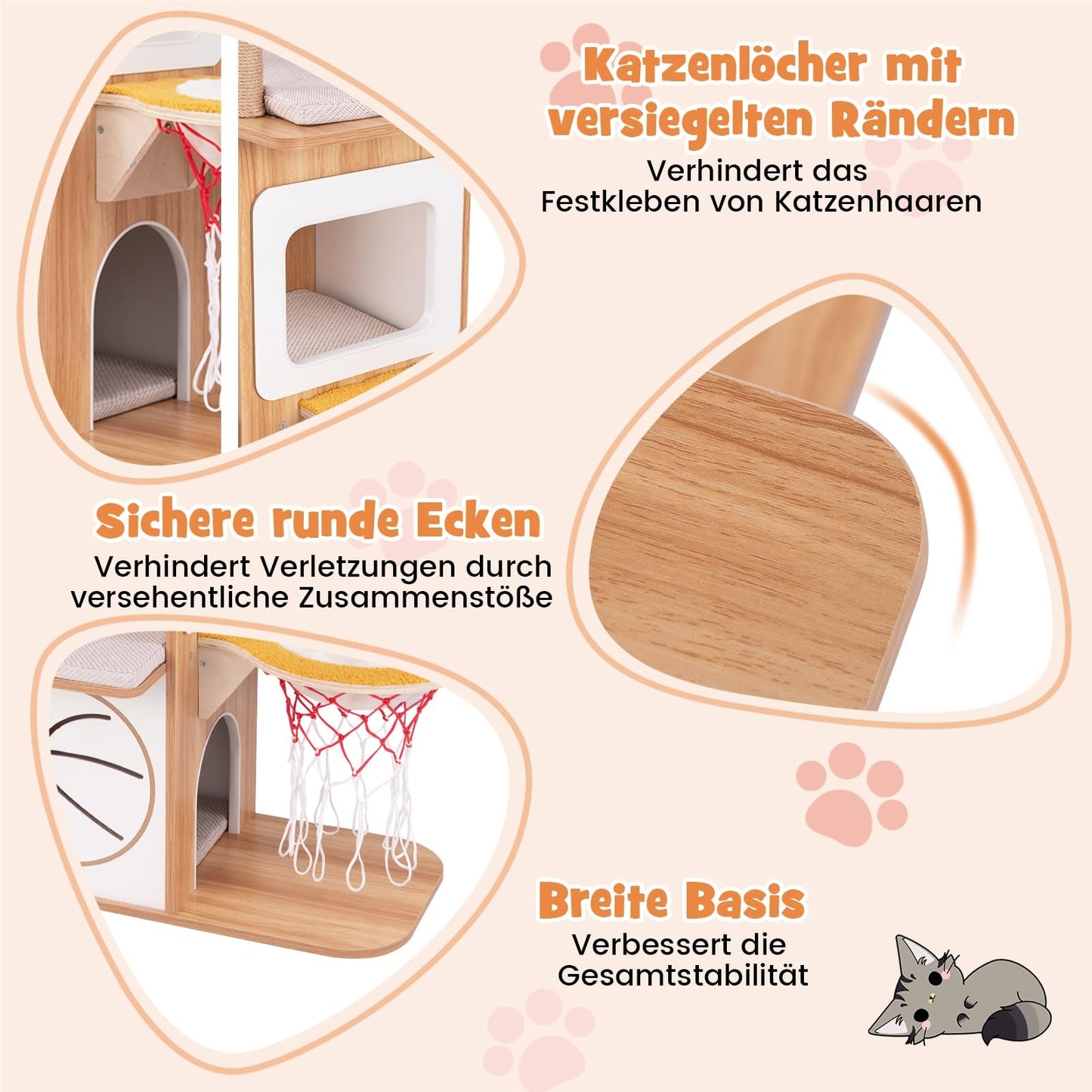 Krabpaal – Kattenboom – Kattenmeubel – Krabton – Krabhuis – 120 cm Hoog – Houten Structuur Met Hangmat Basketbal Design