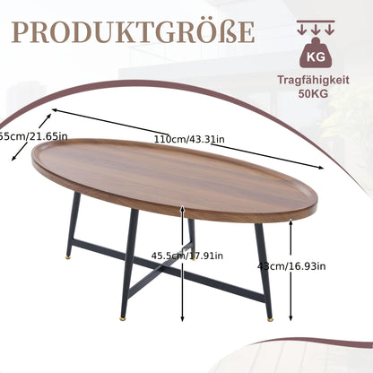Salontafel Ovalen – Koffietafel – Bijzettafel – Tafel – Woonkamertafel – Bruin – Scandinavisch Design – Stevig Metalen Frame