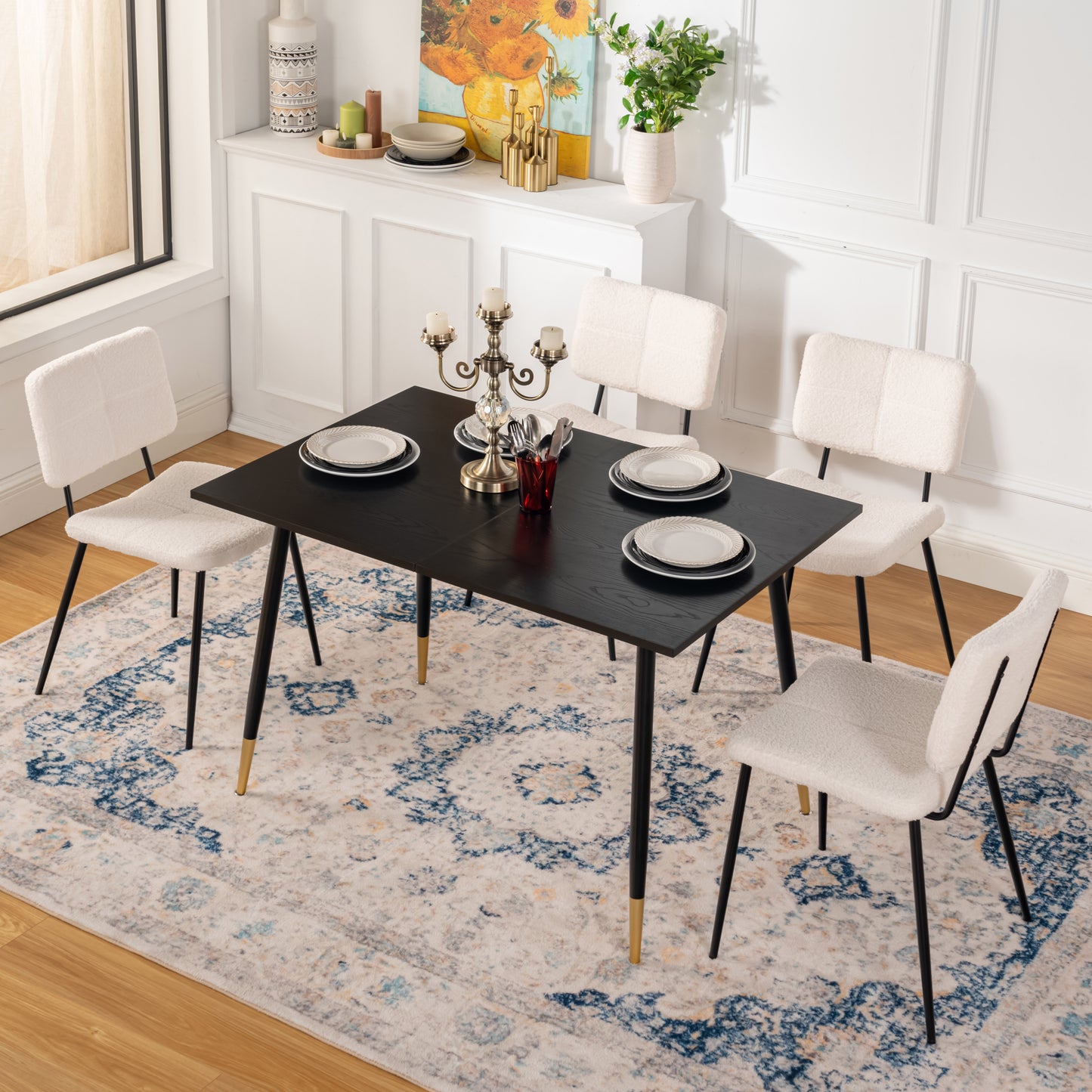 Uitschuifbare Eettafel – Tafel – Eetkamertafel – Uitklapbare Tafel – Industriële Eettafel – Voor 4-6 Personen – Stalen Frame Zwart-Goud – Anti-Roest & Waterbestendig