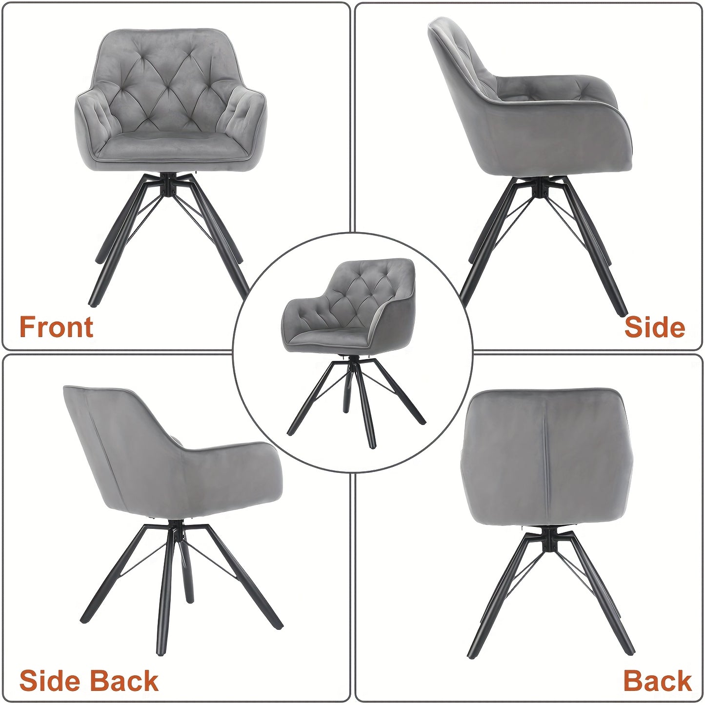 Draaibare Eetkamerstoelen – Eetkamerstoelen Set – Bureaustoelen Zonder Wielen – Comfortabele Stoelen – Stoelen Met Armleuningen – 360° Draaibaar – Fluwelen Bekleding – Metalen Poten – Grijs – Set Van 2