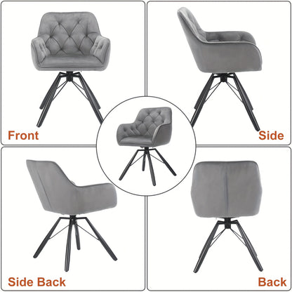 Draaibare Eetkamerstoelen – Eetkamerstoelen Set – Bureaustoelen Zonder Wielen – Comfortabele Stoelen – Stoelen Met Armleuningen – 360° Draaibaar – Fluwelen Bekleding – Metalen Poten – Grijs – Set Van 2