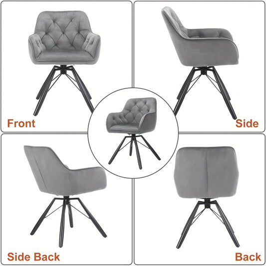 Draaibare Eetkamerstoelen – Eetkamerstoelen Set – Bureaustoelen Zonder Wielen – Comfortabele Stoelen – Stoelen Met Armleuningen – 360° Draaibaar – Fluwelen Bekleding – Metalen Poten – Grijs – Set Van 2