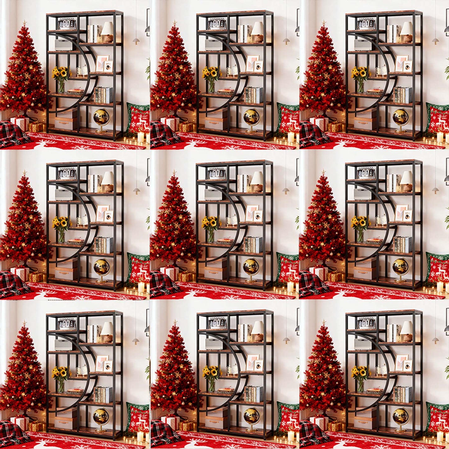 5-Tier Industrial Bookcase with 9 Open Shelves - Heavy-Duty Wood & Metal Freestanding Storage Shelf, Rustic Brown/Black Modern Bookshelf for Home Office,, Bedroom - Easy Assembly, Space-Saving Tall Bookcase (68.58cm+ Height)