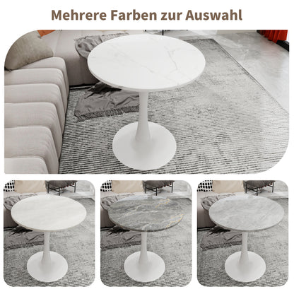 Ronde Tafel – Eettafel – Salontafel – Bijzettafel – Werktafel – Kunstmarmer Blad – 70 cm Diameter – Wit Met IJzeren Poot – Geen Montage Nodig