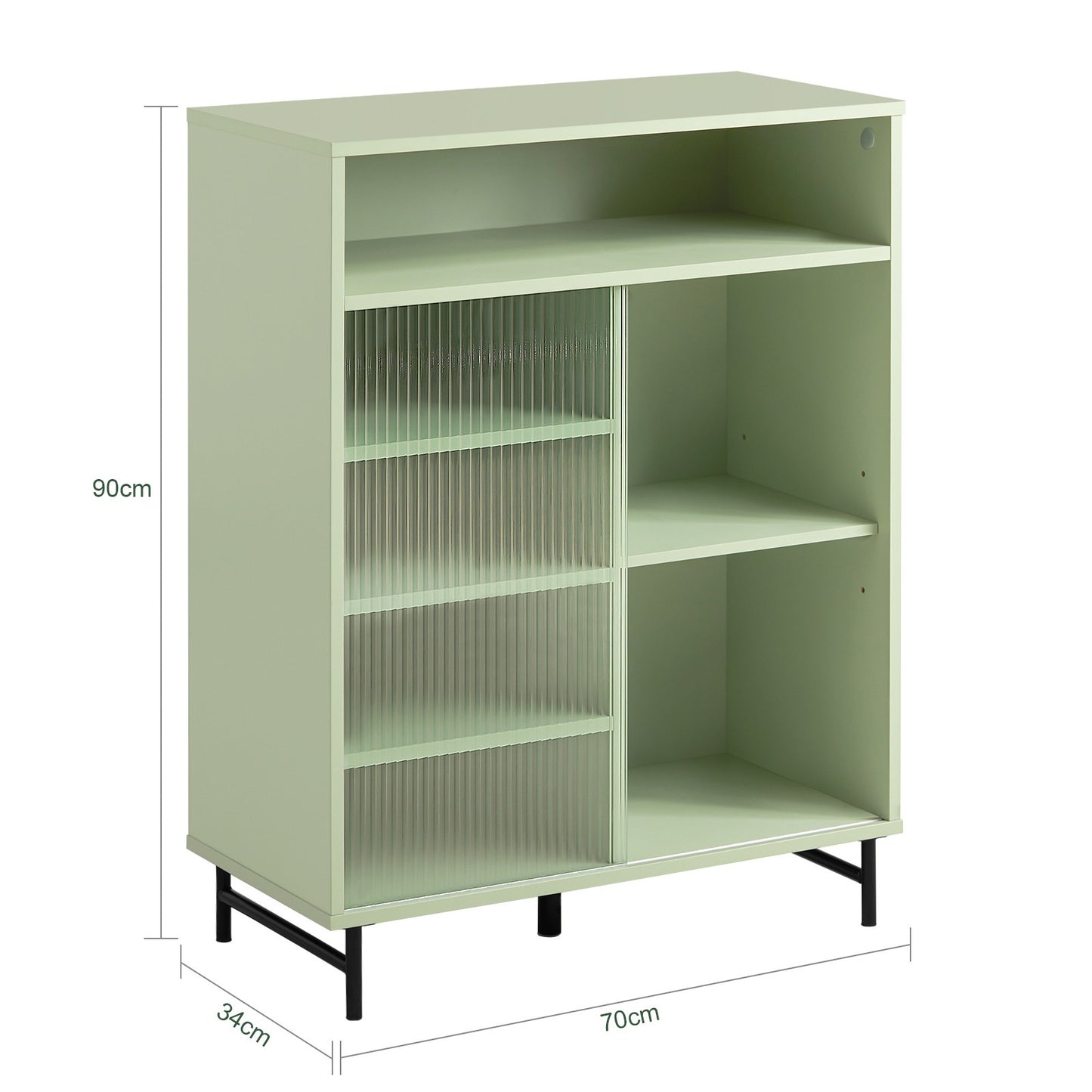 Kledingkast – Garderobekast – Opbergkast – Vitrinekast – Schuifdeurkast – Schuifdeuren – Verstelbare Legplank – Hoogwaardig MDF en Glas – 70 x 33 x 90 cm