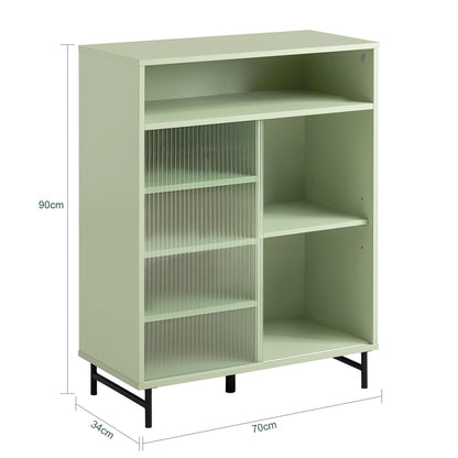 Kledingkast – Garderobekast – Opbergkast – Vitrinekast – Schuifdeurkast – Schuifdeuren – Verstelbare Legplank – Hoogwaardig MDF en Glas – 70 x 33 x 90 cm