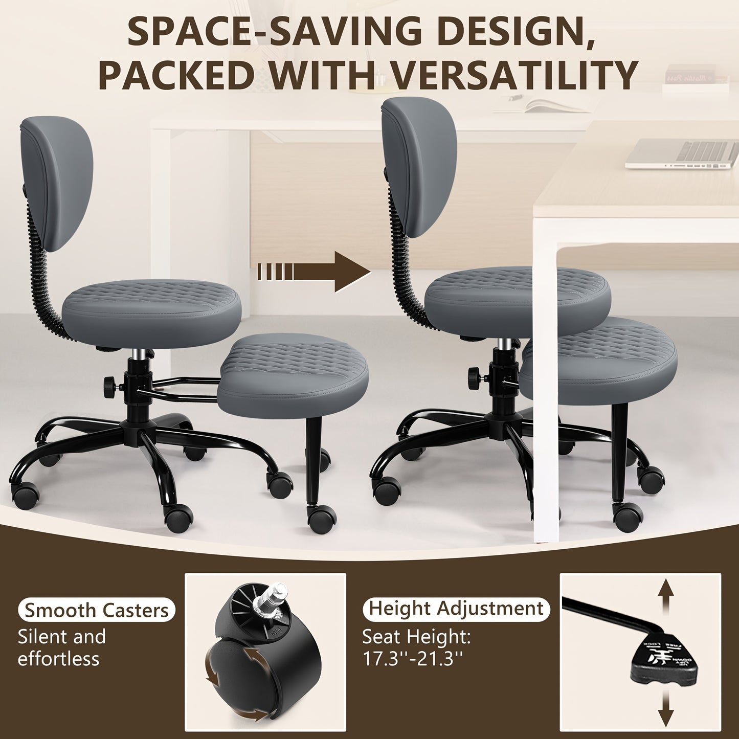 Knielstoel – Ergonomische Knielenstoel – Meditatie Stoel – Bureaustoel – Yoga Stoel – Zwart Kunstleer – Verstelbare Hoogte – 360° Draaibaar Met Wieltjes