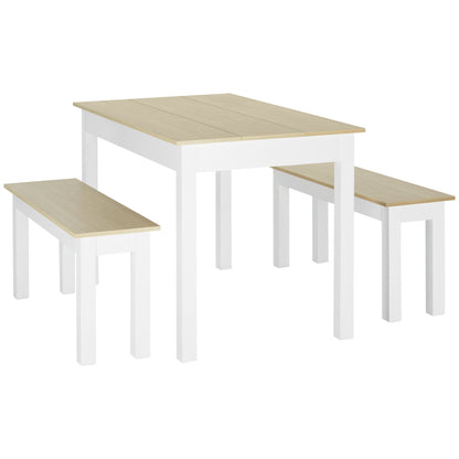 Eettafelset – Tafel Met Banken – Eettafelbank – Keukentafel – Eetkamerset – Houtkleur – Compact Ontwerp – Stevige Spaanplaat – 4-6 Personen