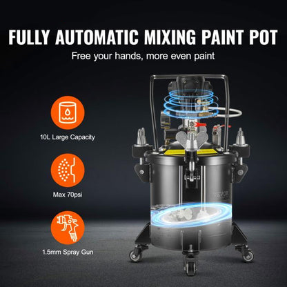 Automatische Spuitpot – Verfspuit – Drukpot – Spuitmeubel – Verfstainer – 10 Liter Inhoud – Automatische Roerfunctie met 70 PSI Druk