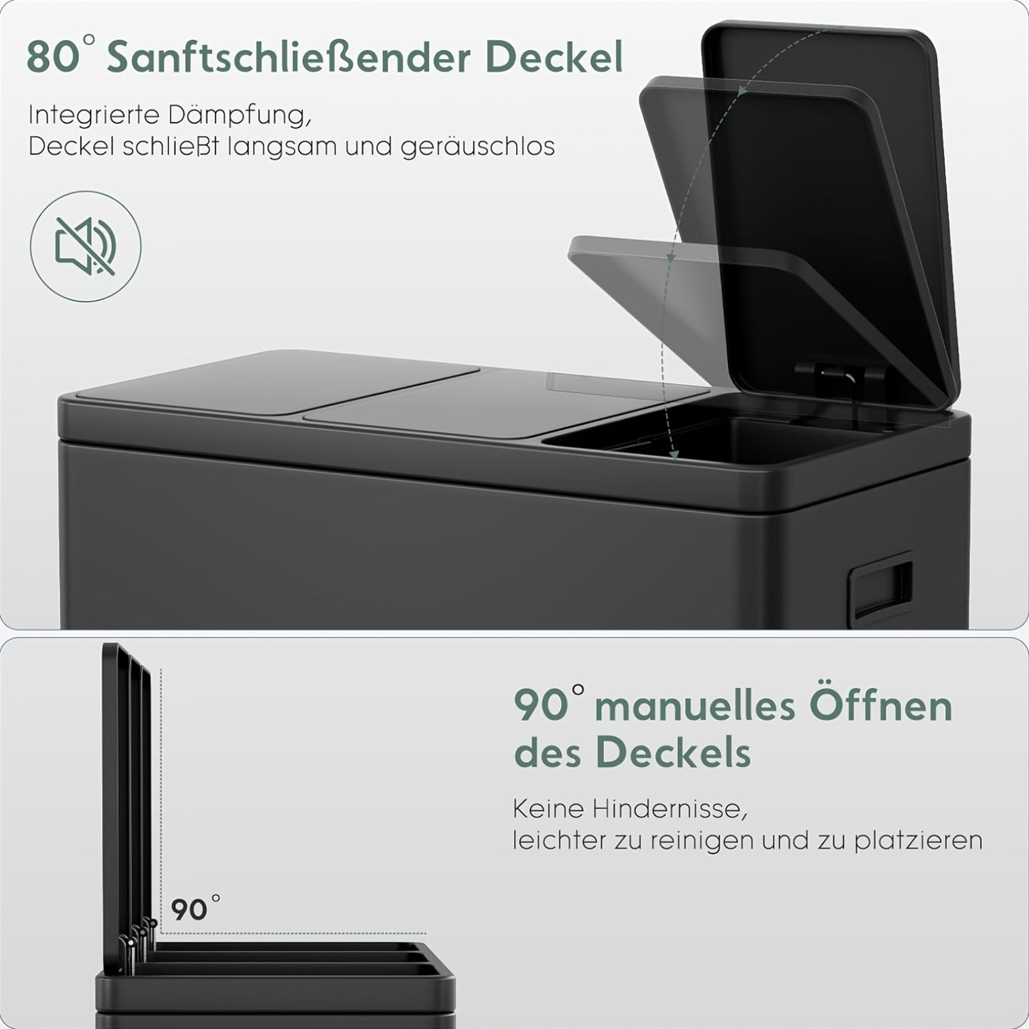 Prullenbak – Afvalbak – Afvalemmer – Pedaalemmer – Afvalscheidingsprullenbak – 45 Liter – 3 Compartimenten – Soft-Close Deksel – Voetbediening – Kunststof
