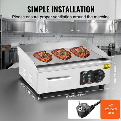 Bakplaat – Grillplaat – Tafelgrill – Gourmetplaat – Elektrische Plancha – 2800W Vermogen – Instelbare Temperatuur 50-300°C
