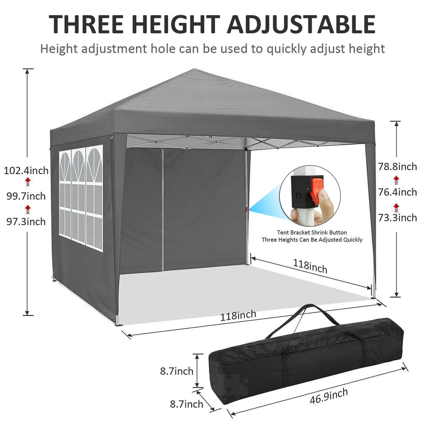 3x3m Pop-Up Canopy Tent with 4 Removable Side Walls Portable Commercial Instant Shelter Includes Carry Bag, Ropes, and Pegs Party Tent Ideal for Gardens, Festivals, Camping BBQs, Backyards, Weddings, Parties, and Outdoor Mark