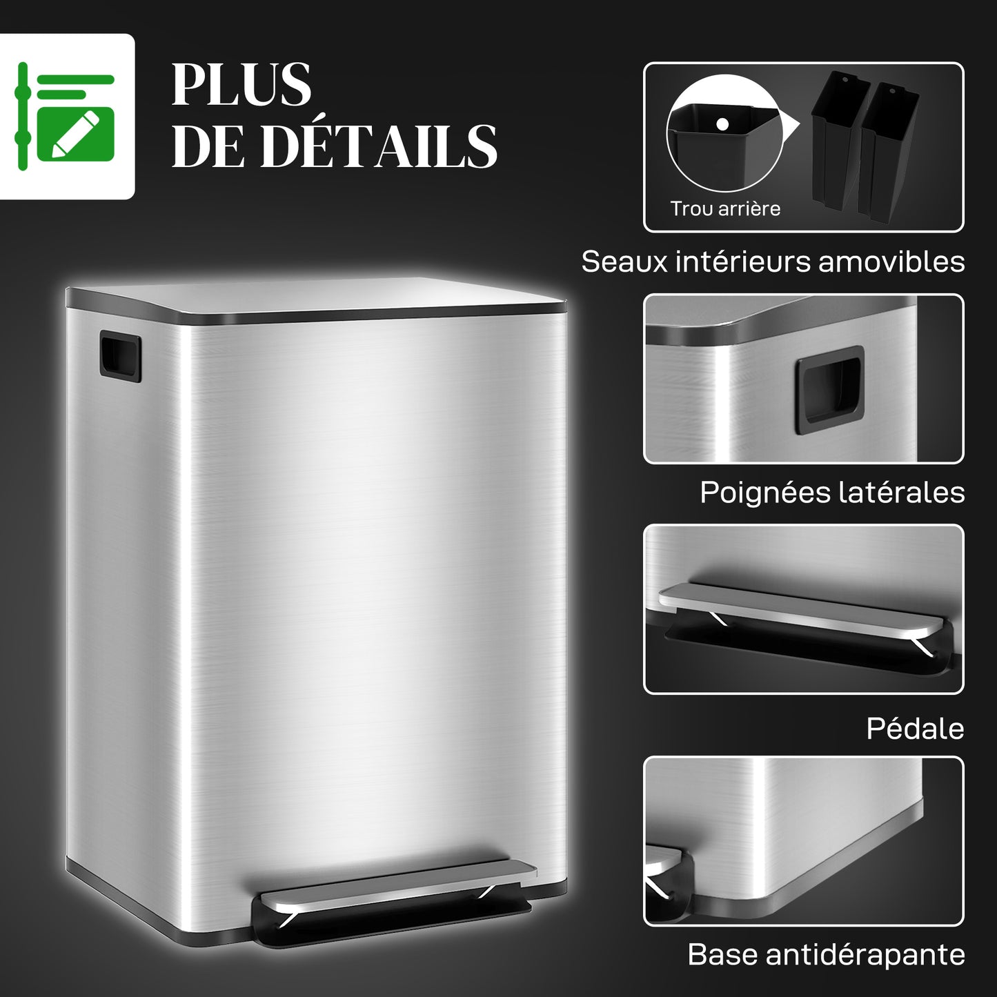 Prullenbak – Afvalbak – Pedaalemmer – Afvalemmer – Afvalscheidingsprullenbak – 2x30 Liter – RVS Met Softclose Deksel