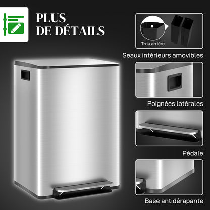 Prullenbak – Afvalbak – Pedaalemmer – Afvalemmer – Afvalscheidingsprullenbak – 2x30 Liter – RVS Met Softclose Deksel