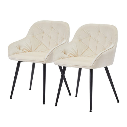 Eethoekstoel – Eetkamerstoel – Keukenstoel – Stoel – Zitstoel – Fluwelen Bekleding – Stevig Metalen Frame – Set Van 2 – Beige
