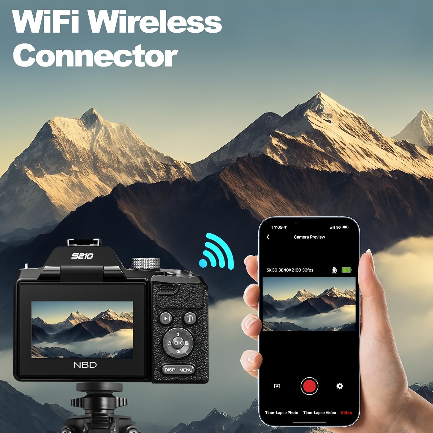 Digitale Camera – Fotocamera – Vlogcamera – Telelens Camera – Digitale Fotocamera – 64MP Resolutie – 16x Optische Zoom – WiFi & App Bediening – 180° Kantelbaar Scherm – Zwart