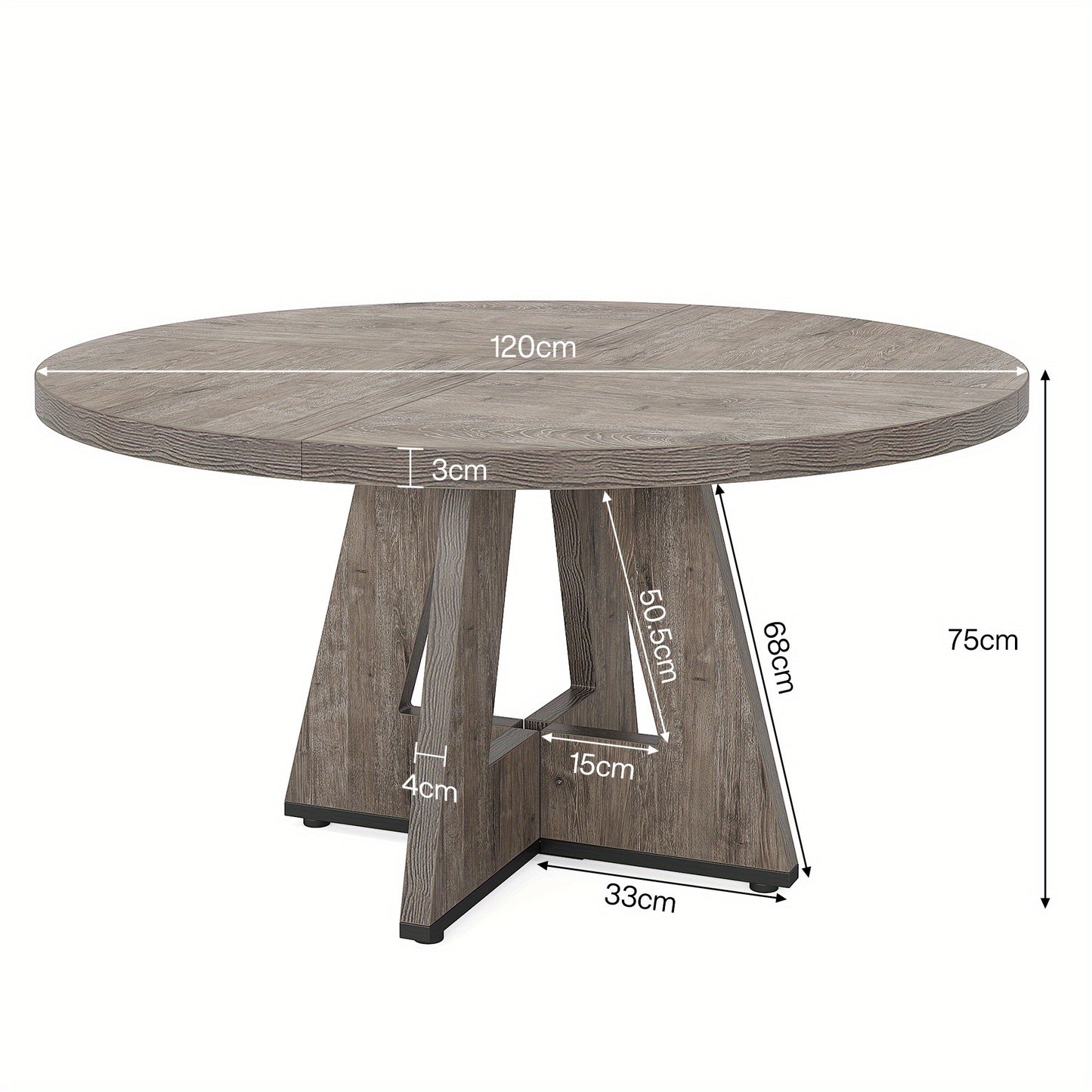 Eetkamertafel – Eettafel – Keukentafel – Ronde Tafel – Tafel – 120 cm Rond – Massief Houten Tafelblad – Grijs