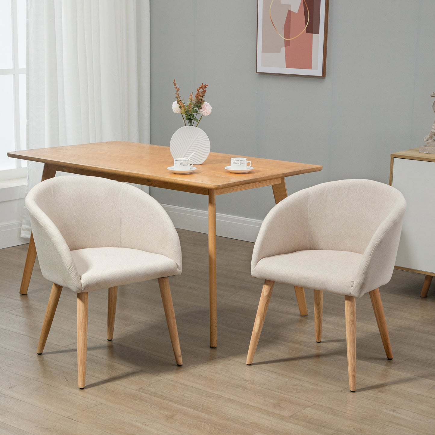 Eetkamerstoel – Kuipstoel – Stoel – Designstoel – Meubel – Set van 2 Beige Scandinavische Eetkamerstoelen – Ergonomisch Comfort – Rubberhouten Taps Toelopende Poten
