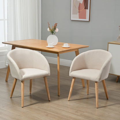 Eetkamerstoel – Kuipstoel – Stoel – Designstoel – Meubel – Set van 2 Beige Scandinavische Eetkamerstoelen – Ergonomisch Comfort – Rubberhouten Taps Toelopende Poten