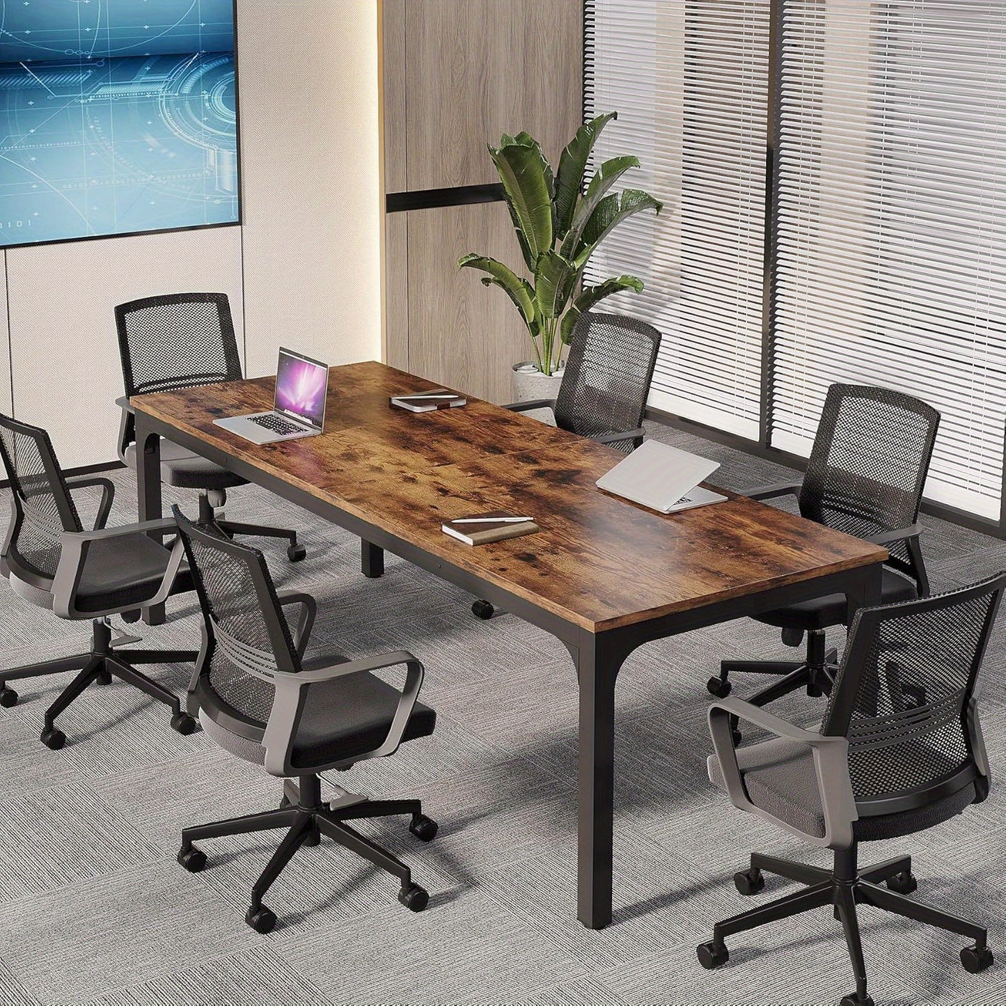 Vergadertafel – Bureautafel – Kantoortafel – Seminarietafel – Werktafel – Rustiek Bruin – 200x70 cm Groot Tafelblad – Stevige Metalen Poot