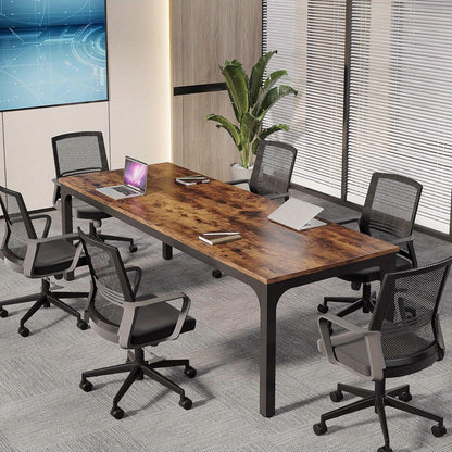 Vergadertafel – Bureautafel – Kantoortafel – Seminarietafel – Werktafel – Rustiek Bruin – 200x70 cm Groot Tafelblad – Stevige Metalen Poot