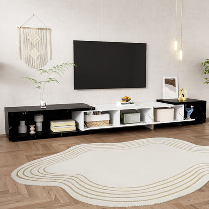 Moderne TV Meubel – TV Kast – TV Dressoir – Mediameubel – TV Schap – Verstelbare Lengte 140-260 cm – Zwart Marmer Look Met Gouden Accenten