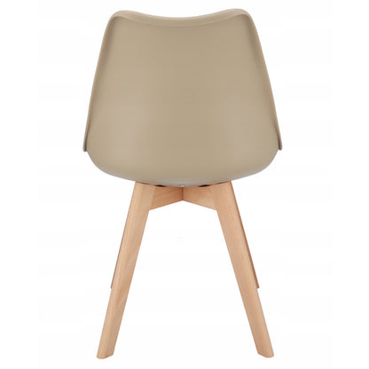 Stoel – Eetkamerstoel – Kuipstoel – Designstoel – Zithoekstoel – Scandinavisch Design – Beukenhouten Poten – Eco-Leren Kussen – Set van 4 – Beige