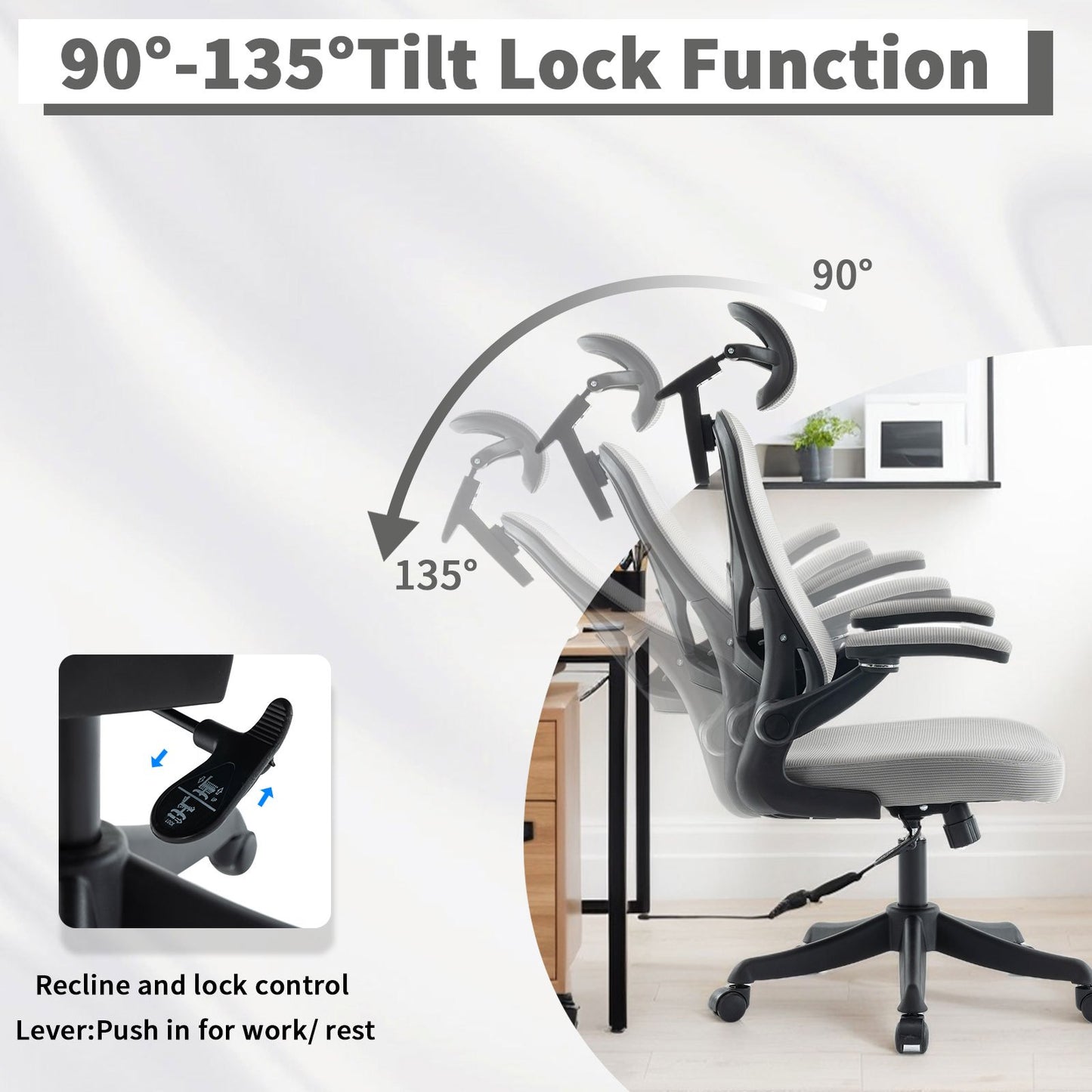 Ergonomic Office Chair, Desk Chair with Adjustable Headrest, Armrests, Lumbar Support, Swivel Chair, Rocker Function, Mesh Executive Chair, Back-Friendly, Office Chair 150 kg