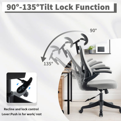 Ergonomic Office Chair, Desk Chair with Adjustable Headrest, Armrests, Lumbar Support, Swivel Chair, Rocker Function, Mesh Executive Chair, Back-Friendly, Office Chair 150 kg