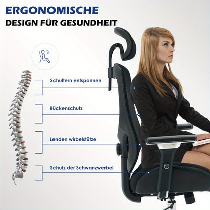 Ergonomische Bureaustoel – Bureaustoel voor Langere Mensen – Kantoorstoel – Werkstoel – Gamingstoel – Zwart – 4D Verstelbare Armleuningen – Rug- en Nekondersteuning