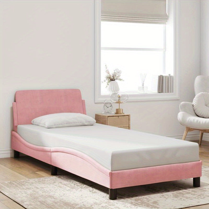 Bed Frame Con Testiera Without Mattress Rosa 90X200 Cm Velvet Practical, Removable, Suitable for All Seasons