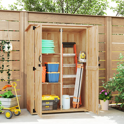 Houten Tuinberging – Tuinschuur – Tuinkast – Berging – Tuinopbergkast – Lichtbruin Vurenhout – Weerbestendig Asfalt Dak – Dubbele Deuren – Verstelbare Pootjes
