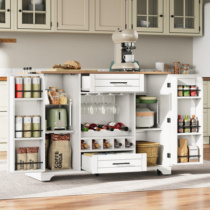 Keukentrolley – Keukenwagen – Serveerwagen – Opbergtrolley – Keukenmeubel – Vouwbaar Werkblad – Wieltjes – Wijnrek & Glazenhouder – 120x45/70x92 cm – Eigentijds Design