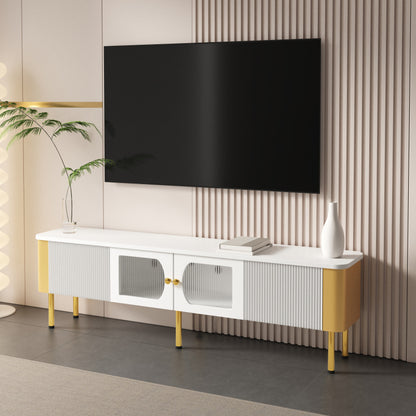 TV-meubel – Tv-kast – TV-dressoir – Mediameubel – Opbergmeubel – Wit MDF Met Gouden Details – Afgeronde Hoeken Voor Veiligheid