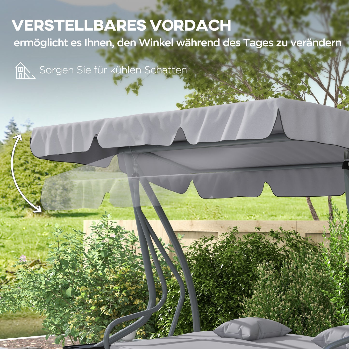2-In-1 Hollywood Schommelstoel – Tuinbank – Schommelbank – Ligstoel – Buitenstoel – Lichtgrijs – Gepoedercoat Staal – Verstelbaar Dak En Rugleuning