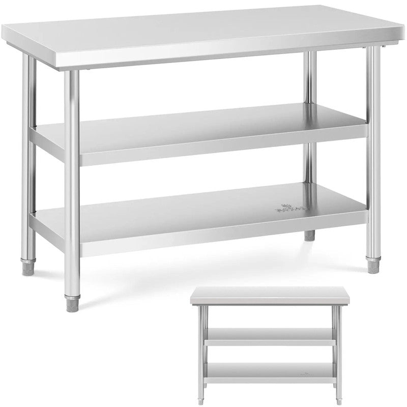 RVS Werkbank – Werktafel – Werkbankje – Werkoppervlak – Werkmodule – Roestvrij staal – 3 Niveaus – 120x60 cm – Draagvermogen 600 kg