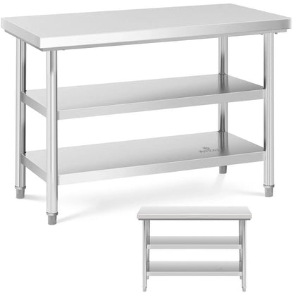 RVS Werkbank – Werktafel – Werkbankje – Werkoppervlak – Werkmodule – Roestvrij staal – 3 Niveaus – 120x60 cm – Draagvermogen 600 kg