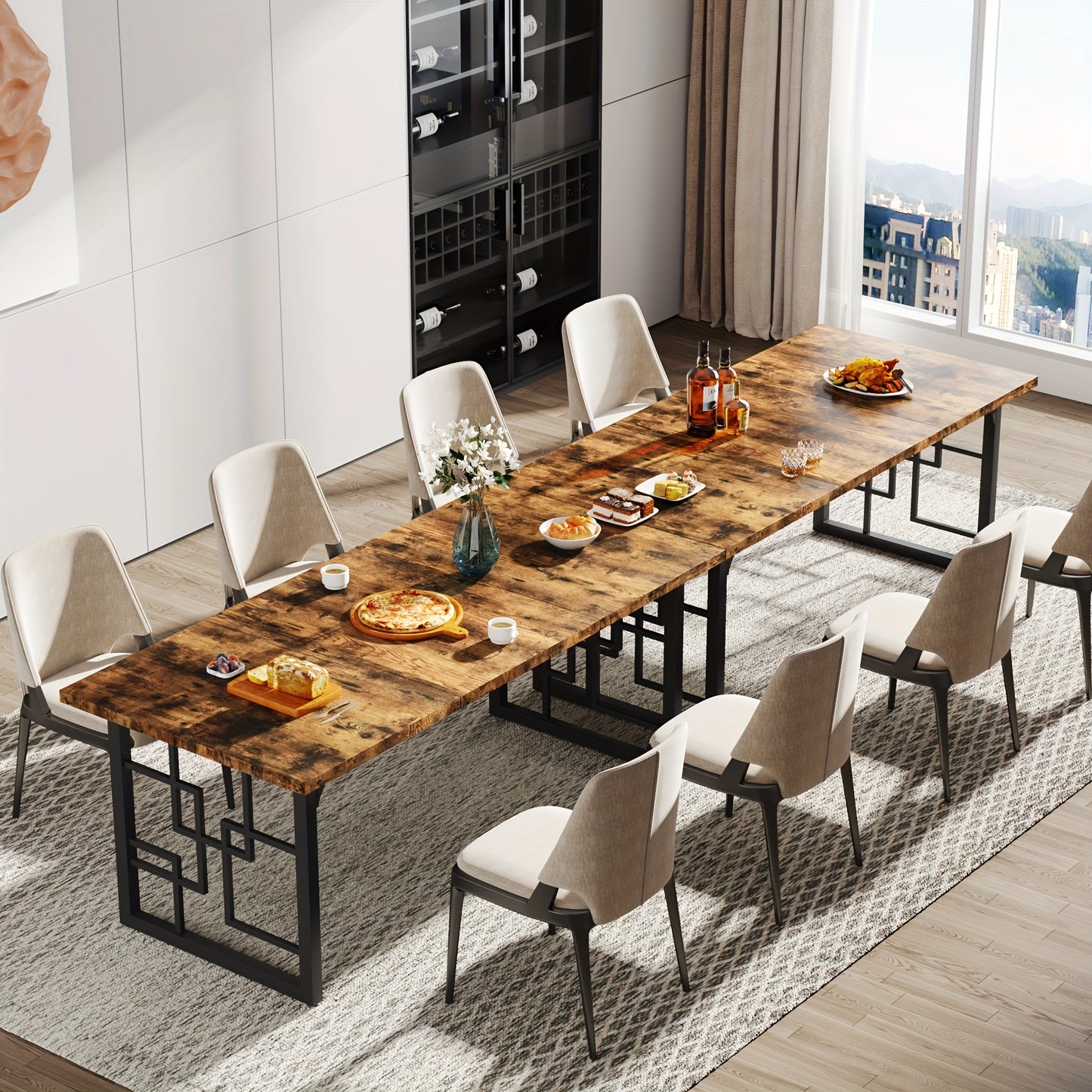 Eettafel – Tafel – Keukentafel – Eetkamertafel – Landelijke tafel – Rustiek Bruin Hout – Industrieel Zwart Metalen Frame – 160 cm Rechthoekig – Geschikt voor 4-6 Personen
