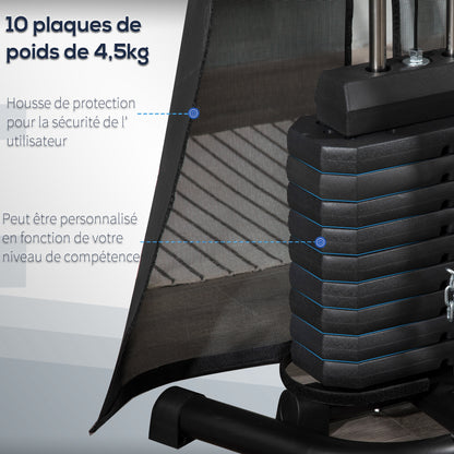 Home Gym – Krachtstation – Fitnessapparaat – Trainingsrek – Fitnessstation – Zwart – Stalen Constructie – 10 Instelbare Gewichten