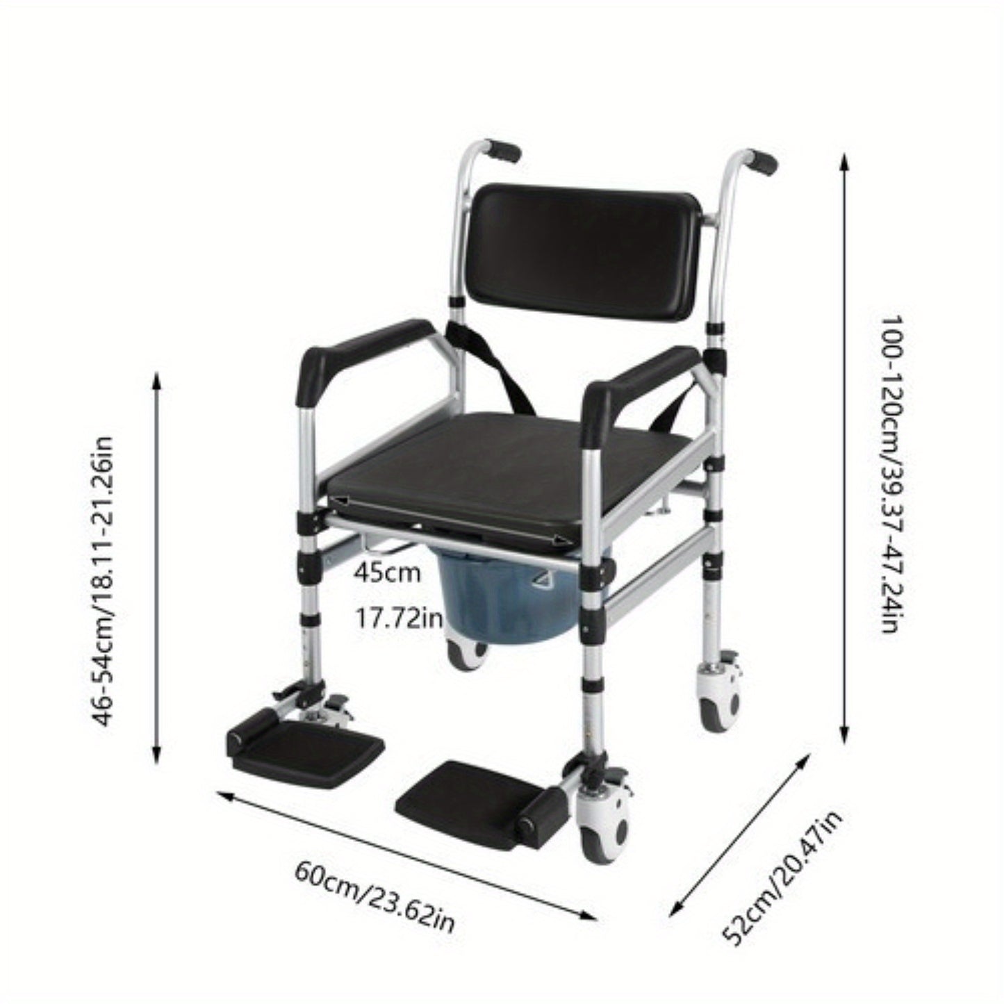 Douchestoel – Douchezitje – Badstoel – Douchekruk – Badkruk – Verstelbare Hoogte – Stabiel Tot 160 kg – Inklapbaar – Aluminium Frame – Ergonomisch Geplaatst – Veiligheidsriem – Antislip Wielen – Bidet – Zitting Met Bekleding – Zilver