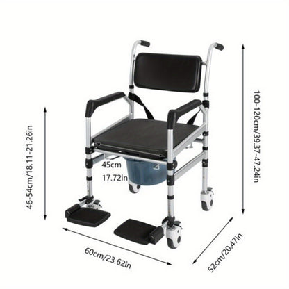 Douchestoel – Douchezitje – Badstoel – Douchekruk – Badkruk – Verstelbare Hoogte – Stabiel Tot 160 kg – Inklapbaar – Aluminium Frame – Ergonomisch Geplaatst – Veiligheidsriem – Antislip Wielen – Bidet – Zitting Met Bekleding – Zilver