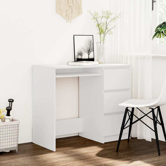 Bureau – Schrijftafel – Werkplek – Desk – Computerbureau – Wit – Hardhout – 90x45x76 cm – Ingebouwde Laden – Strak Design