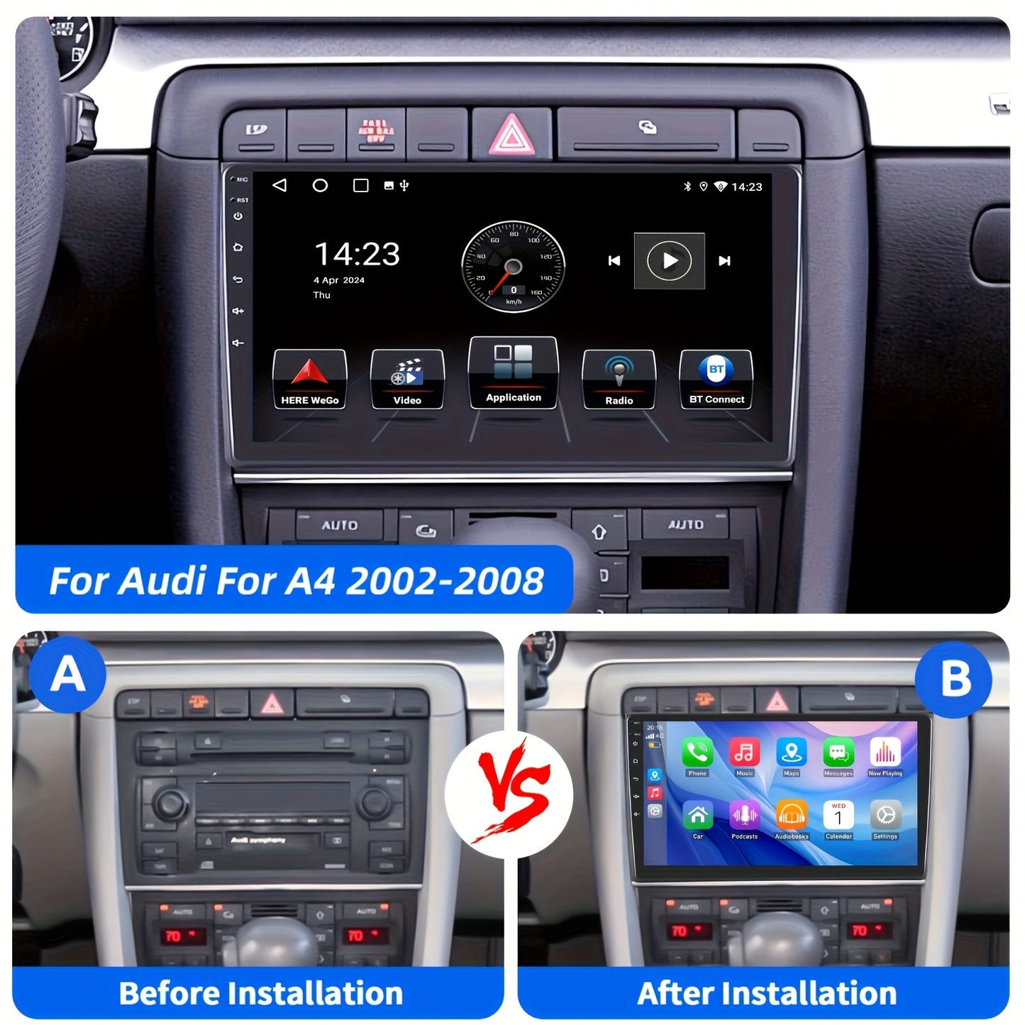9 inch Multimedia Systeem – Android Navigatie Radio – Touchscreen Autoradio – Carplay Multimedia – 2 DIN Head Unit – 4GB RAM 64GB Opslag – Split Screen Functie – Steering Wheel Control Support