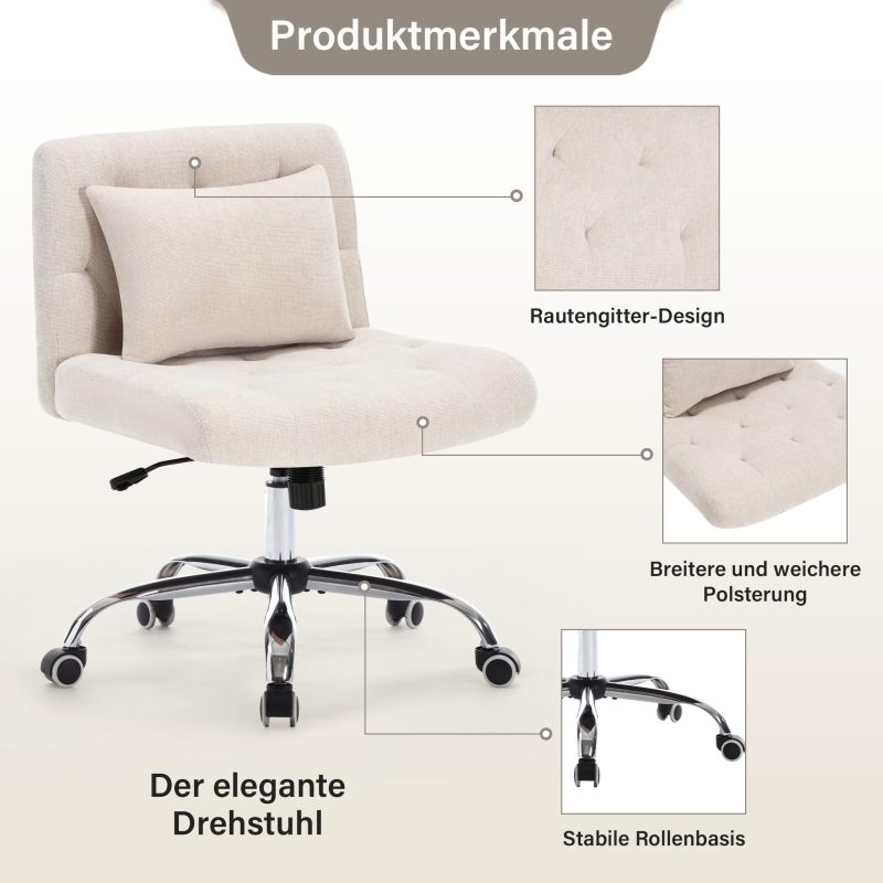 Bureaustoel – Ergonomische Stoel – Kantoorstoel – Draaistoel – Werkstoel – Verstelbare Hoogte – 5-Wielige Wendbaarheid – Maximaal Draaggewicht 160 kg – Beige Linnen