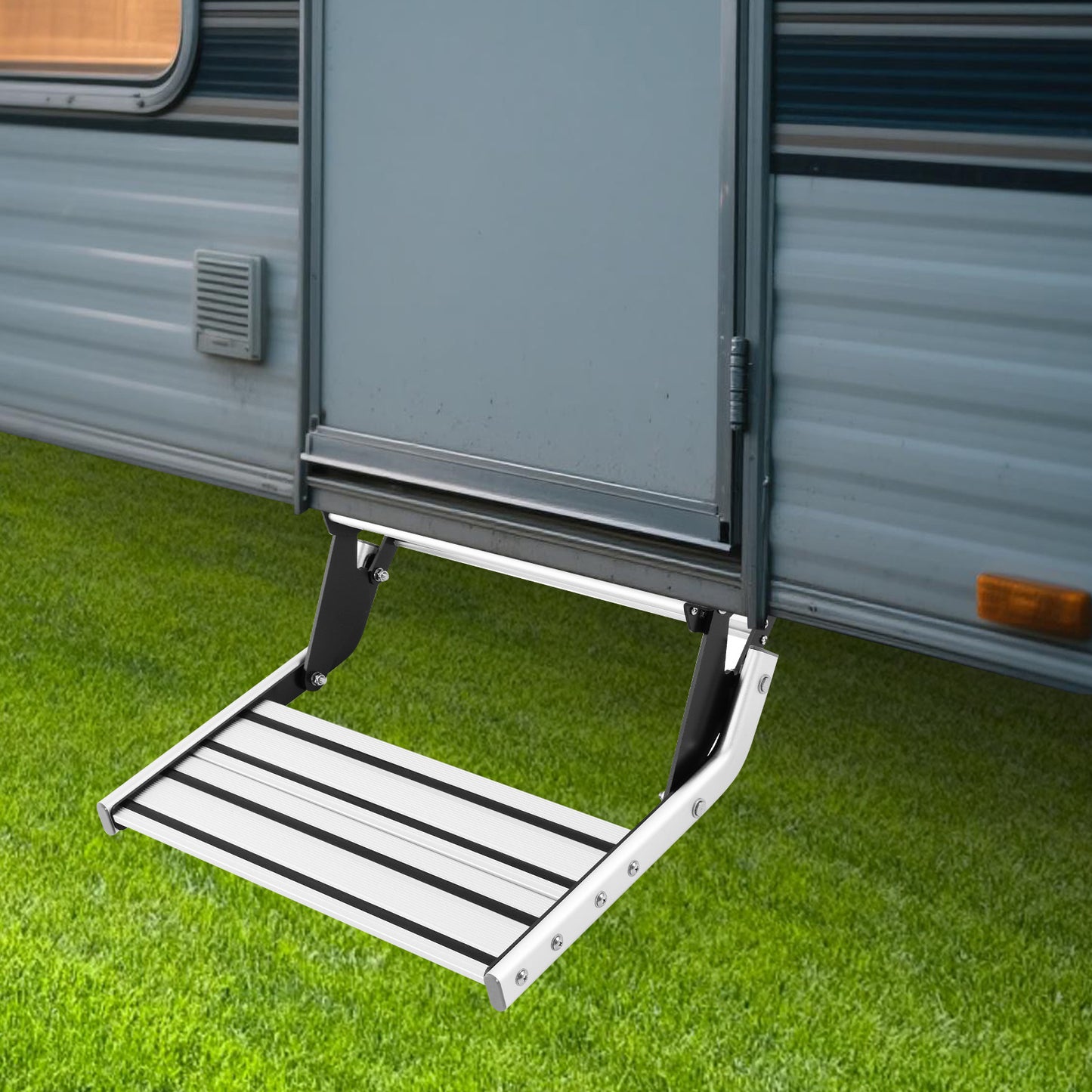 Aluminium Opstapje RV – Opklapbare Campertrap – Metalen Stap – Motorhome Stap – Niet-slip Platform – Lichtgewicht Aluminium – Draagvermogen 150 kg