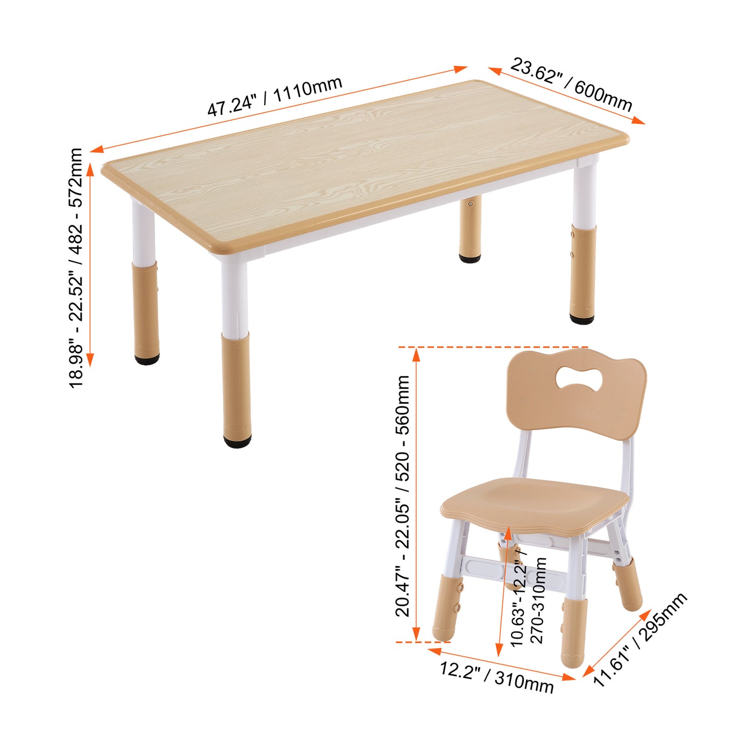 Kinderstoel – Kindertafel – Peuterstoel – Meegroeistoel – Speeltafel – Verstelbare Hoogte – Stevig Hout