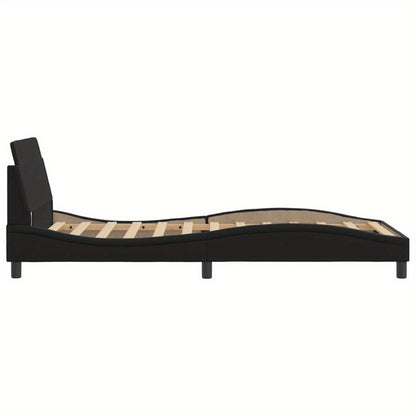 Bed frame with headboard black 100x200 cm faux leather with Slat Support Platform Bed Frame Suitable for Mattress Size 100 x 200 cm (without mattress) for Bedroom
