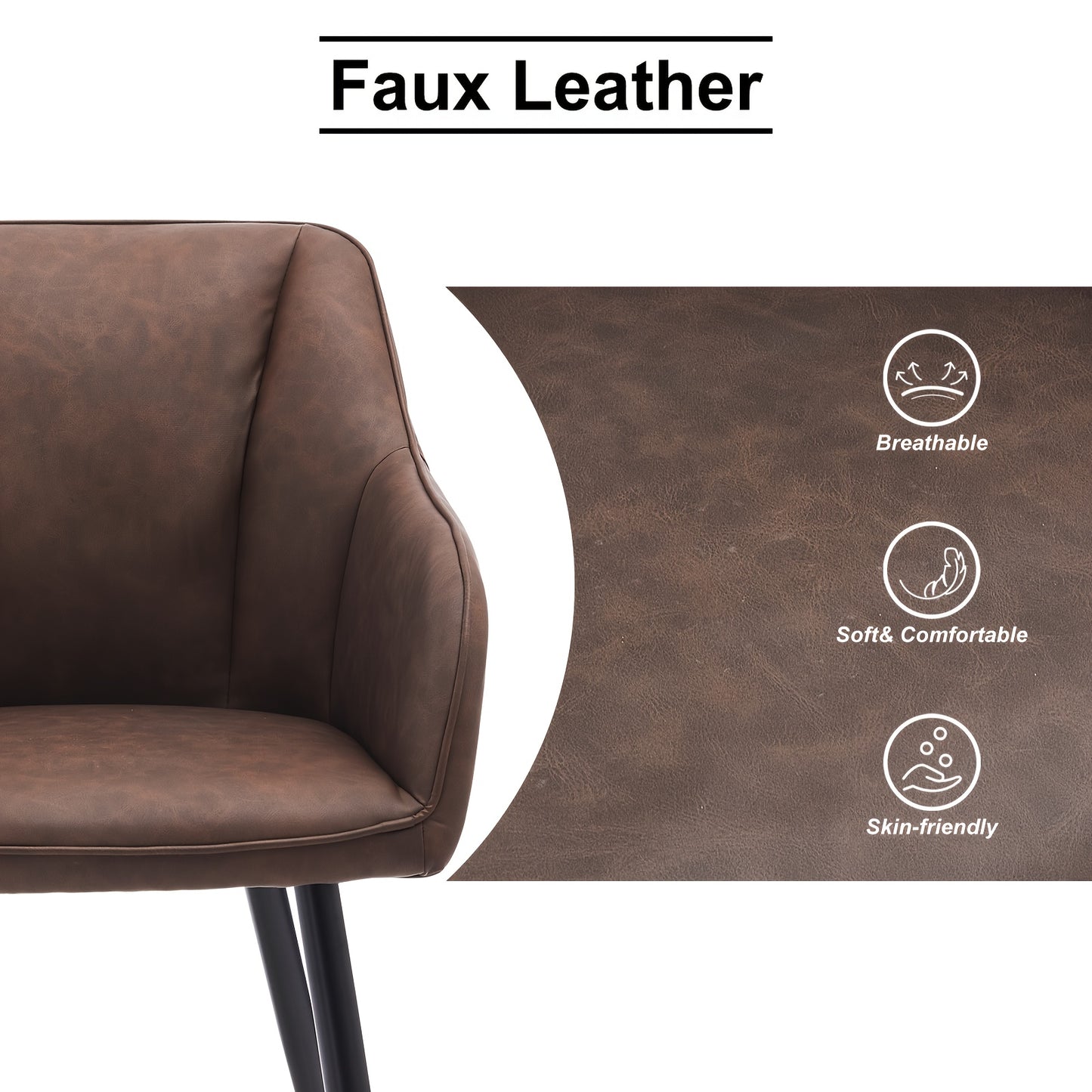 Eetkamerstoelen – Stoelen – Kuipstoelen – Armstoelen – Zitmeubels – Ergonomisch Design – Memory Foam Kussen – Donkerbruin Kunstleer – Metaal Frame – Geschikt Voor Harde Vloeren